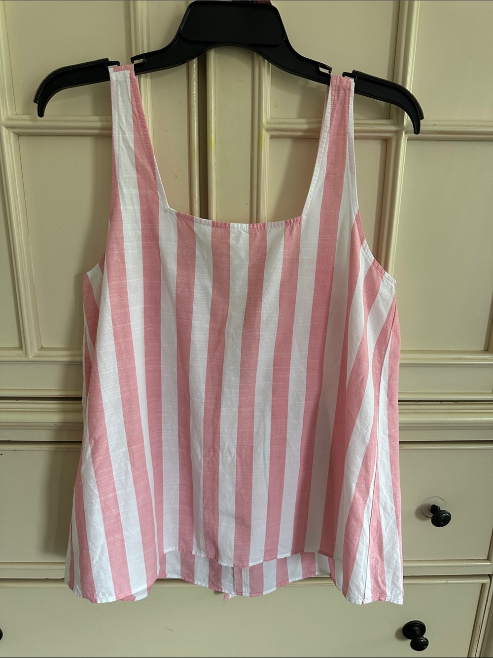 Pink and White Cotton Striped Sleeveless Tank Top